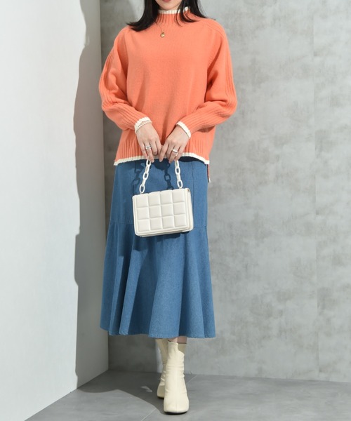 INTERPLANET（インタープラネット）の「７Ｇ天竺＊袖山リブ配色ハイネックプルオーバー（ニット/セーター・レディース・グリーン/ブルー/チャコールグレー/グレー/オレンジ・FREE）」の11枚目の写真