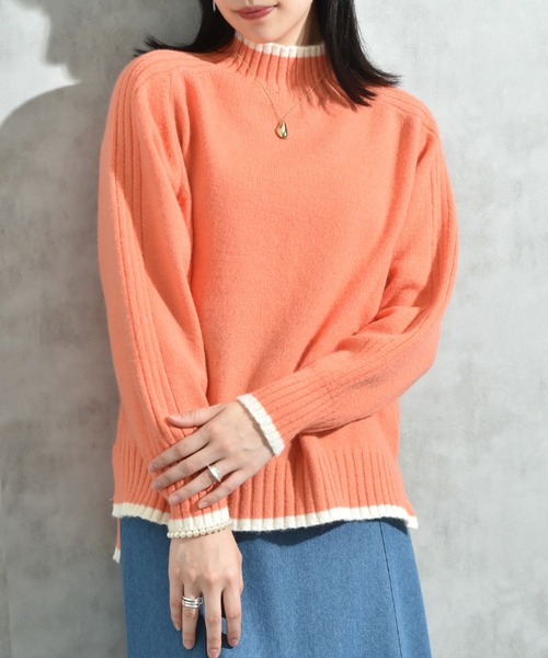 INTERPLANET（インタープラネット）の「７Ｇ天竺＊袖山リブ配色ハイネックプルオーバー（ニット/セーター・レディース・グリーン/ブルー/チャコールグレー/グレー/オレンジ・FREE）」の19枚目の写真