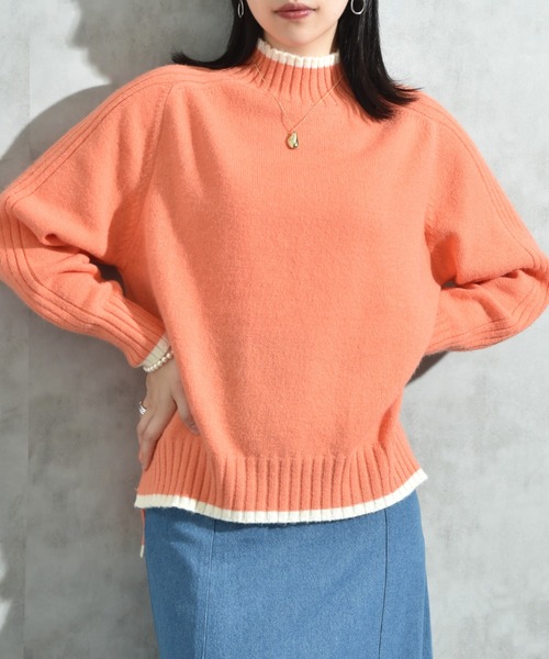 INTERPLANET（インタープラネット）の「７Ｇ天竺＊袖山リブ配色ハイネックプルオーバー（ニット/セーター・レディース・グリーン/ブルー/チャコールグレー/グレー/オレンジ・FREE）」の18枚目の写真