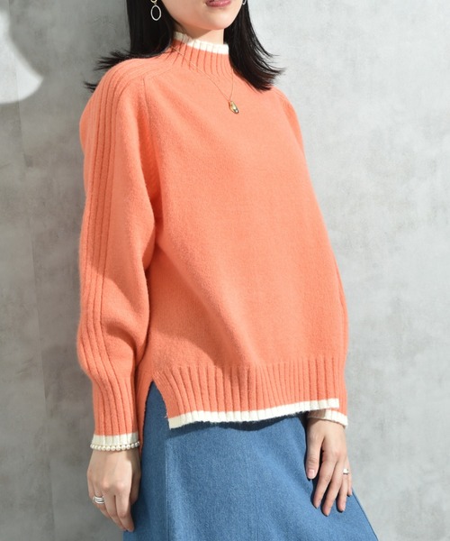 INTERPLANET（インタープラネット）の「７Ｇ天竺＊袖山リブ配色ハイネックプルオーバー（ニット/セーター・レディース・グリーン/ブルー/チャコールグレー/グレー/オレンジ・FREE）」の17枚目の写真