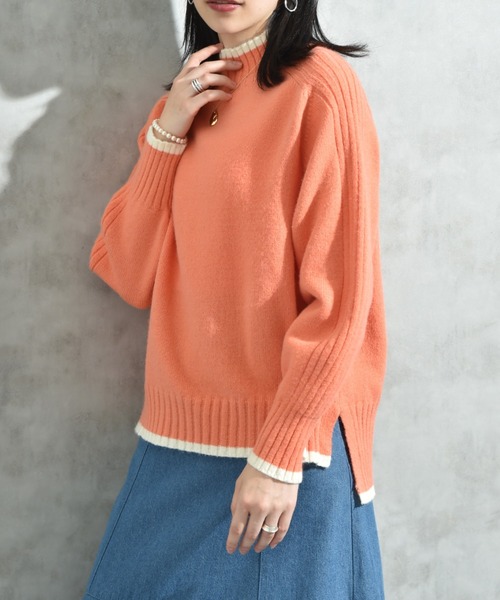 INTERPLANET（インタープラネット）の「７Ｇ天竺＊袖山リブ配色ハイネックプルオーバー（ニット/セーター・レディース・グリーン/ブルー/チャコールグレー/グレー/オレンジ・FREE）」の16枚目の写真