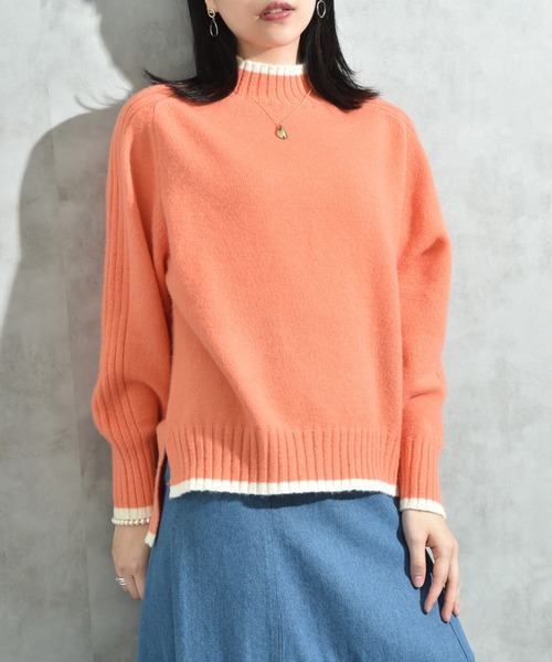 INTERPLANET（インタープラネット）の「７Ｇ天竺＊袖山リブ配色ハイネックプルオーバー（ニット/セーター・レディース・グリーン/ブルー/チャコールグレー/グレー/オレンジ・FREE）」の15枚目の写真