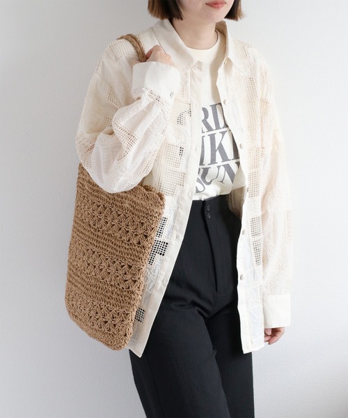 cepo（セポ）の「【aristella】フラワーデザインフラットトートバッグ（トートバッグ・レディース・ライトベージュ/ベージュ・FREE）」の6枚目の写真