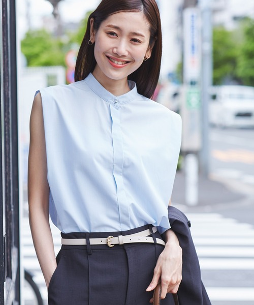 UVカット・接触冷感・イージーケア】バンドカラーノースリーブシャツ