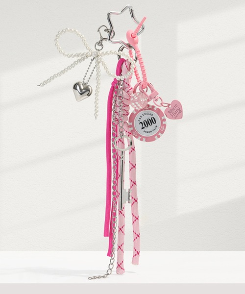 カジノ チップ モチーフ マルチチャーム ハート ビーズリボン サイコロ