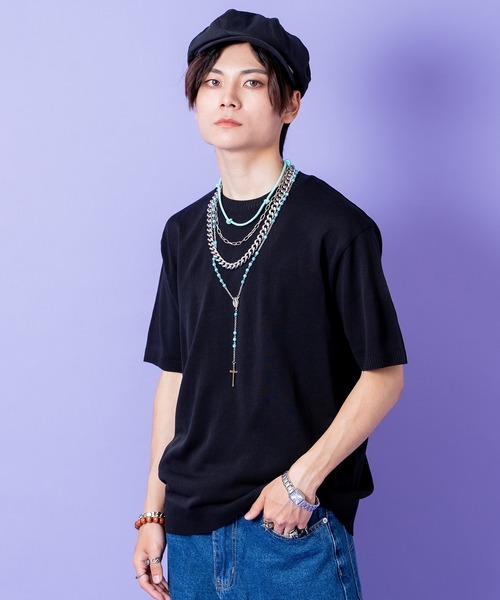 a.p.o.v.(エーピーオービー)の「a.p.o.v. ニットTシャツ(Tシャツ/カットソー・メンズ・ブルー/アイボリー/ブラウン/グリーン/ピンク/ベージュ/ネイビー/ブラック・ONESIZE)」の2枚目の写真