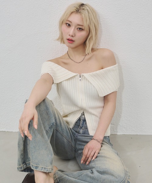 トップス M セール】センタージップオフショルニット（Tシャツ/カットソー