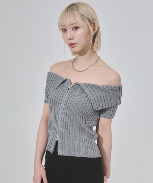 ENVYM（アンビー）の「センタージップオフショルニット（Tシャツ/カットソー・レディース・ブラック/ホワイト/グレー・FREE）」の8枚目の写真