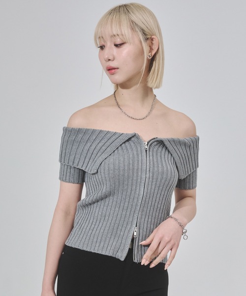 ENVYM（アンビー）の「センタージップオフショルニット（Tシャツ/カットソー・レディース・ブラック/ホワイト/グレー・FREE）」の10枚目の写真