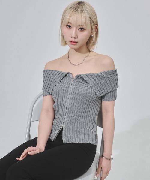 ENVYM（アンビー）の「センタージップオフショルニット（Tシャツ/カットソー・レディース・ブラック/ホワイト/グレー・FREE）」の11枚目の写真