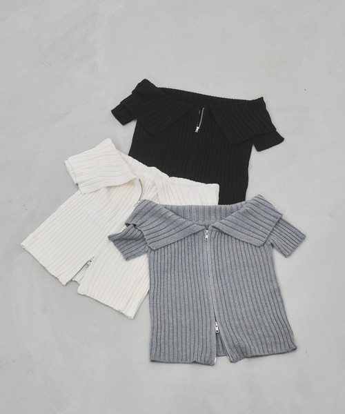 ENVYM（アンビー）の「センタージップオフショルニット（Tシャツ/カットソー・レディース・ブラック/ホワイト/グレー・FREE）」の18枚目の写真