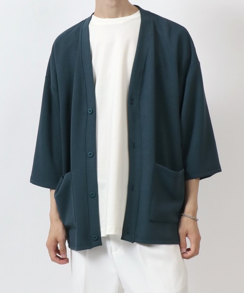 ANPAS（アンパス）の「Cool Touch Ponte Fabric Summer Cardigan/接触冷感 ポンチ サマーカーディガン 無地 シンプル メンズ 春夏 五分袖（カーディガン/ボレロ・メンズ・グリーン/ネイビー/ブラック/グレイッシュベージュ・M/L）」の17枚目の写真