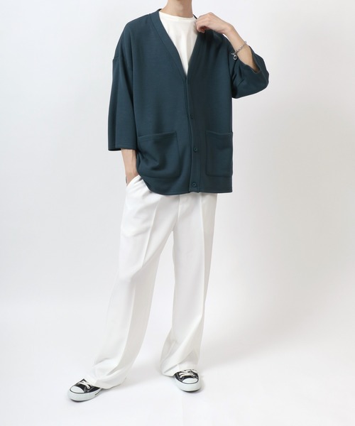 ANPAS（アンパス）の「Cool Touch Ponte Fabric Summer Cardigan/接触冷感 ポンチ サマー カーディガン 春夏 半袖（カーディガン/ボレロ・メンズ・グリーン/ネイビー/ブラック/グレイッシュベージュ・M/L）」の19枚目の写真