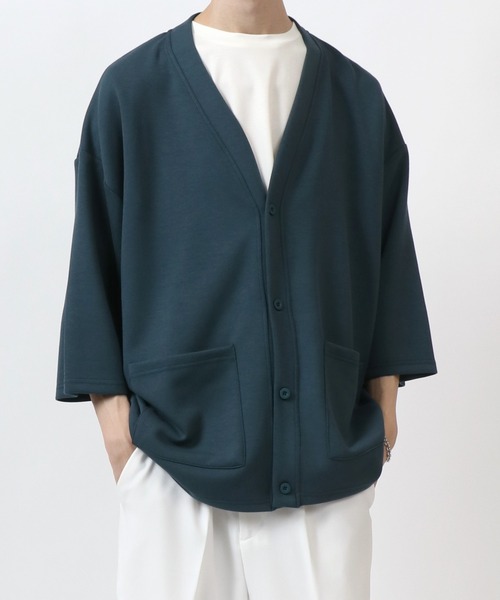 ANPAS（アンパス）の「Cool Touch Ponte Fabric Summer Cardigan/接触冷感 ポンチ サマーカーディガン 無地 シンプル メンズ 春夏 五分袖（カーディガン/ボレロ・メンズ・グリーン/ネイビー/ブラック/グレイッシュベージュ・M/L）」の18枚目の写真