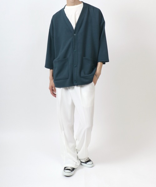 ANPAS（アンパス）の「Cool Touch Ponte Fabric Summer Cardigan/接触冷感 ポンチ サマー カーディガン 春夏 半袖（カーディガン/ボレロ・メンズ・グリーン/ネイビー/ブラック/グレイッシュベージュ・M/L）」の18枚目の写真