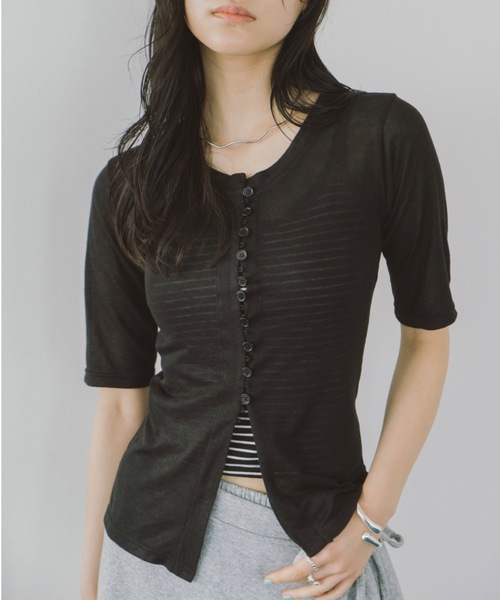 DRWCYS（ドロシーズ）の「フロントボタンシアーカーディガン（Tシャツ/カットソー・レディース・ホワイト/ブラック・FREE）」の18枚目の写真