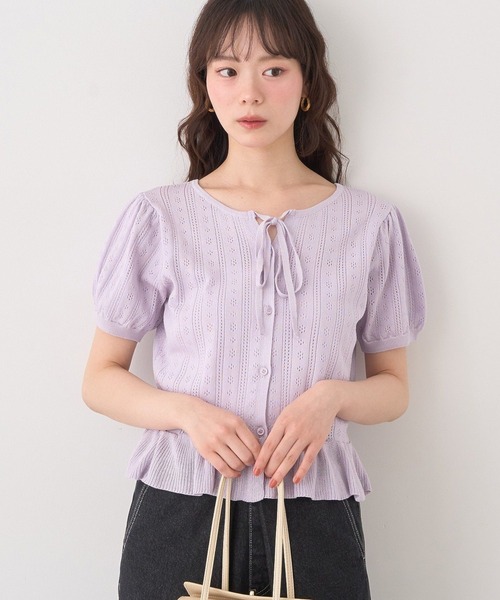 earth music&ecology(アースミュージックアンドエコロジー)の「ナローリボンペプラムニットカーディガン(Tシャツ/カットソー・レディース・ラベンダー/ブラウン/アイボリー・FREE)」の3枚目の写真