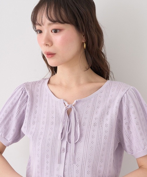 earth music&ecology(アースミュージックアンドエコロジー)の「ナローリボンペプラムニットカーディガン(Tシャツ/カットソー・レディース・ラベンダー/ブラウン/アイボリー・FREE)」の8枚目の写真