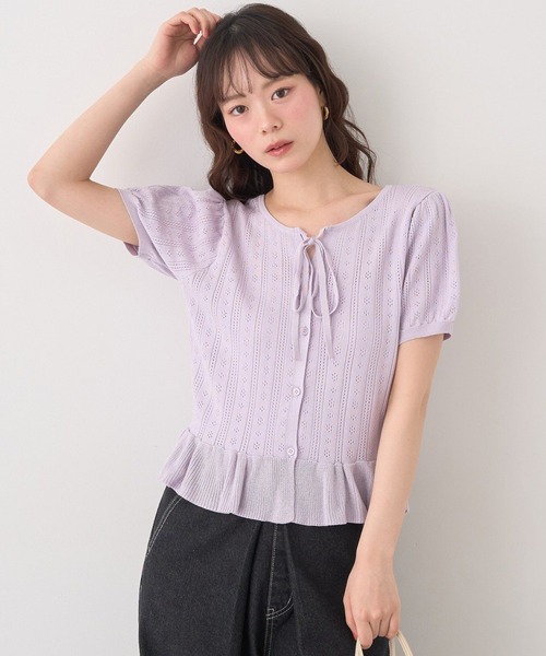 earth music&ecology(アースミュージックアンドエコロジー)の「ナローリボンペプラムニットカーディガン(Tシャツ/カットソー・レディース・ラベンダー/ブラウン/アイボリー・FREE)」の5枚目の写真