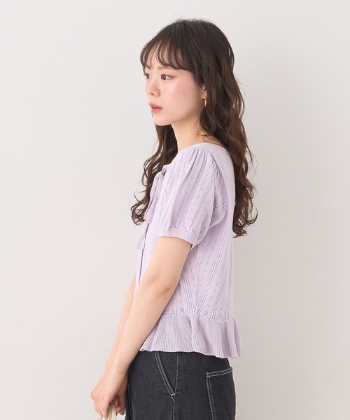 earth music&ecology(アースミュージックアンドエコロジー)の「ナローリボンペプラムニットカーディガン(Tシャツ/カットソー・レディース・ラベンダー/ブラウン/アイボリー・FREE)」の6枚目の写真