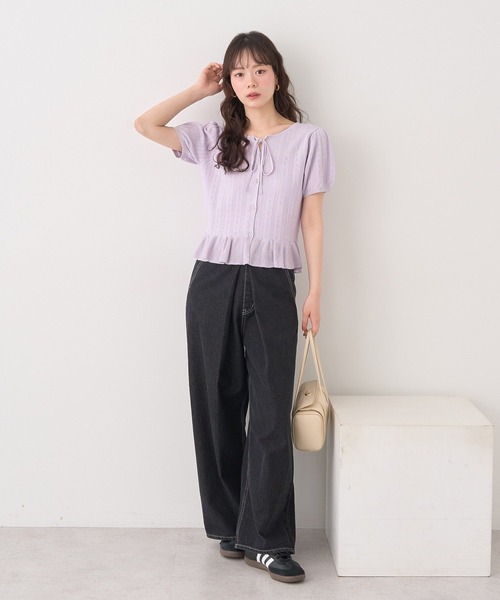 earth music&ecology(アースミュージックアンドエコロジー)の「ナローリボンペプラムニットカーディガン(Tシャツ/カットソー・レディース・ラベンダー/ブラウン/アイボリー・FREE)」の9枚目の写真