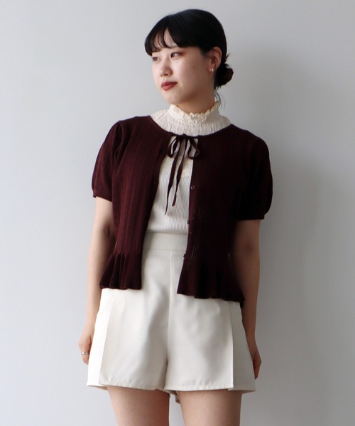 earth music&ecology(アースミュージックアンドエコロジー)の「ナローリボンペプラムニットカーディガン(Tシャツ/カットソー・レディース・ラベンダー/ブラウン/アイボリー・FREE)」の15枚目の写真