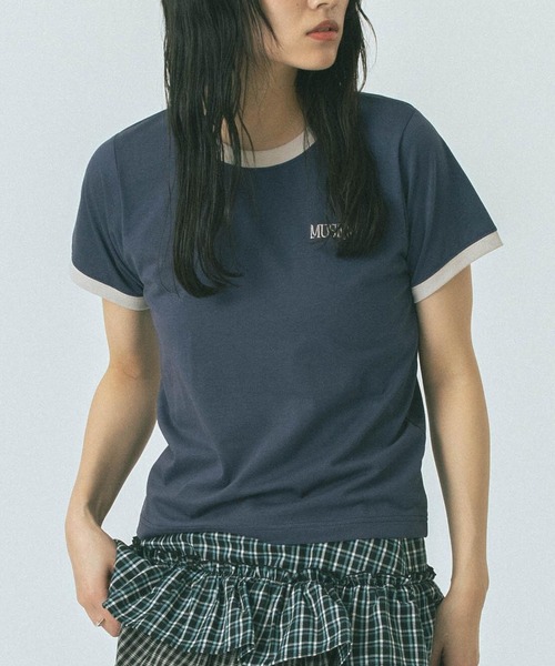 ROSE BUD(ローズバッド)の「RINGER TEE(Tシャツ/カットソー・レディース・ネイビー/ベージュ・ONE SIZE)」の1枚目の写真