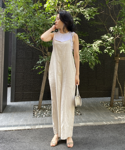 Rouge vif(ルージュヴィフ)の「【TICCA/ティッカ】リネンキャミソールコンビネゾン(つなぎ/オールインワン・レディース・ベージュ/ブラック・フリー)」の6枚目の写真