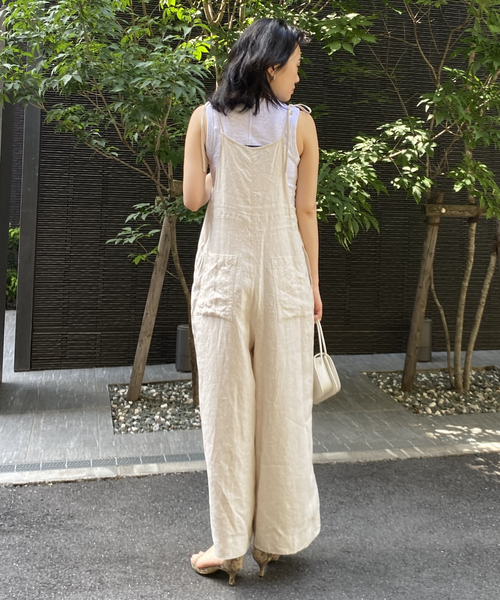 Rouge vif(ルージュヴィフ)の「【TICCA/ティッカ】リネンキャミソールコンビネゾン(つなぎ/オールインワン・レディース・ベージュ/ブラック・フリー)」の7枚目の写真