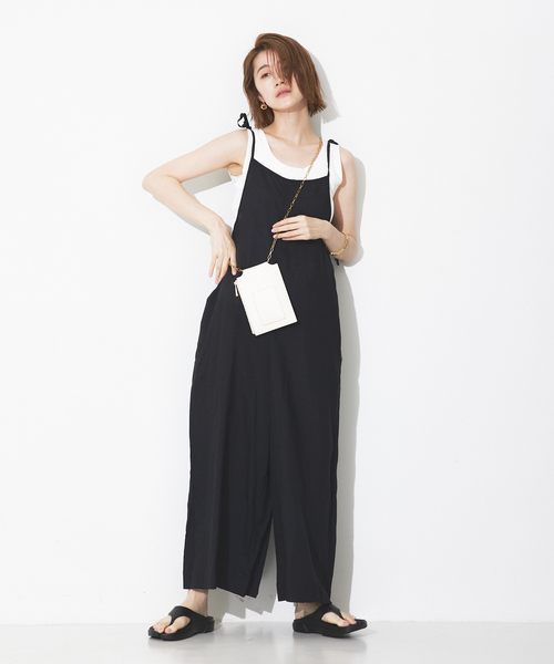 Rouge vif(ルージュヴィフ)の「【TICCA/ティッカ】リネンキャミソールコンビネゾン(つなぎ/オールインワン・レディース・ベージュ/ブラック・フリー)」の12枚目の写真