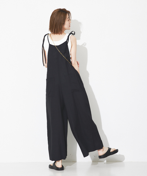 Rouge vif(ルージュヴィフ)の「【TICCA/ティッカ】リネンキャミソールコンビネゾン(つなぎ/オールインワン・レディース・ベージュ/ブラック・フリー)」の13枚目の写真