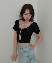 tシャツ 「ZOZO限定」Uネック レースアップ リボン トップス カットソー レディース スカート カットソー Tシャツ レースアップトップス」に該当する