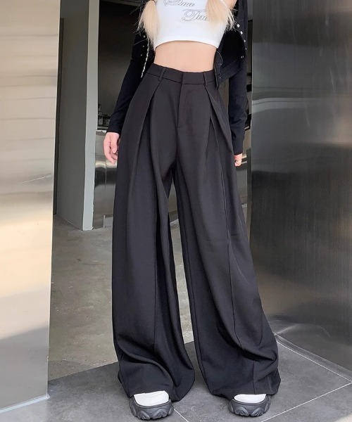 DEVICE（デバイス）の「ダブルタック フレア ワイド スラックス（スラックス・レディース・グレー/ブラック・FREE）」の2枚目の写真