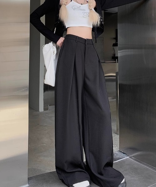 DEVICE（デバイス）の「ダブルタック フレア ワイド スラックス（スラックス・レディース・グレー/ブラック・FREE）」の3枚目の写真