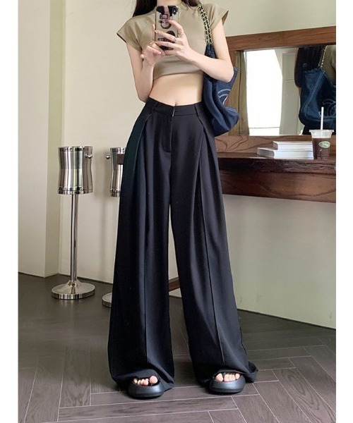 DEVICE（デバイス）の「ダブルタック フレア ワイド スラックス（スラックス・レディース・グレー/ブラック・FREE）」の5枚目の写真