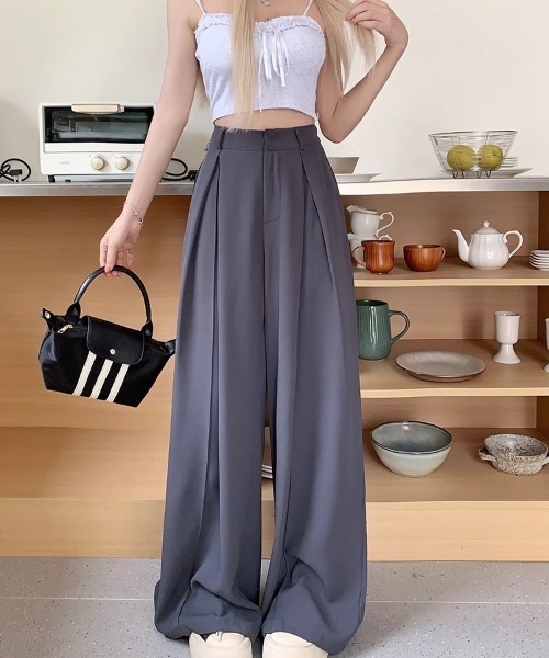 DEVICE（デバイス）の「ダブルタック フレア ワイド スラックス（スラックス・レディース・グレー/ブラック・FREE）」の6枚目の写真