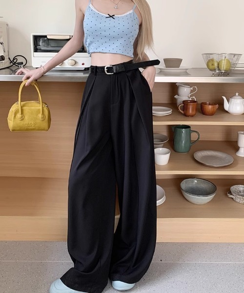 DEVICE（デバイス）の「ダブルタック フレア ワイド スラックス（スラックス・レディース・グレー/ブラック・FREE）」の7枚目の写真