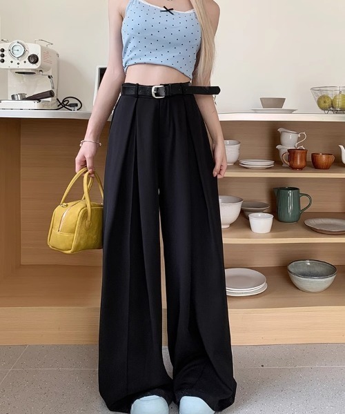 DEVICE（デバイス）の「ダブルタック フレア ワイド スラックス（スラックス・レディース・グレー/ブラック・FREE）」の9枚目の写真