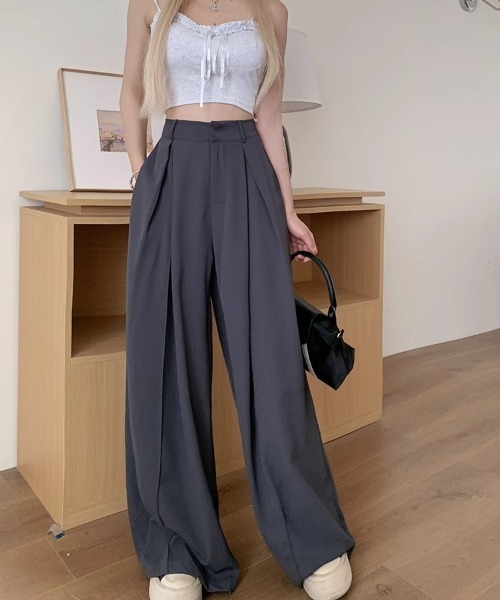 DEVICE（デバイス）の「ダブルタック フレア ワイド スラックス（スラックス・レディース・グレー/ブラック・FREE）」の11枚目の写真