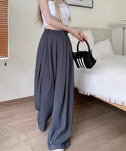 DEVICE（デバイス）の「ダブルタック フレア ワイド スラックス（スラックス・レディース・グレー/ブラック・FREE）」の13枚目の写真