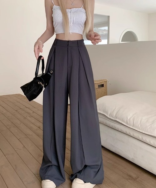 DEVICE（デバイス）の「ダブルタック フレア ワイド スラックス（スラックス・レディース・グレー/ブラック・FREE）」の14枚目の写真