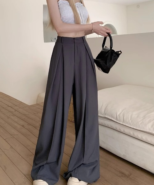 DEVICE（デバイス）の「ダブルタック フレア ワイド スラックス（スラックス・レディース・グレー/ブラック・FREE）」の17枚目の写真