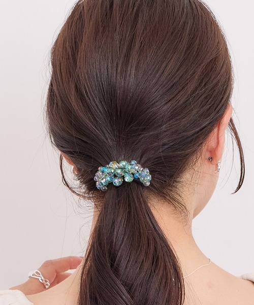 オーロラカラーボリュームビーズヘアゴムポニー（ヘアゴム