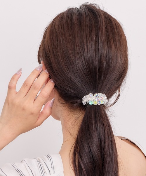 セール】オーロラカラーボリュームビーズヘアゴムポニー（ヘアゴム