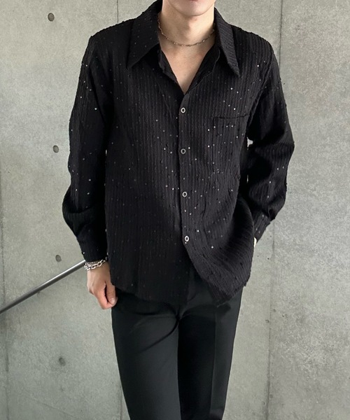 モードストライプラメシャツ