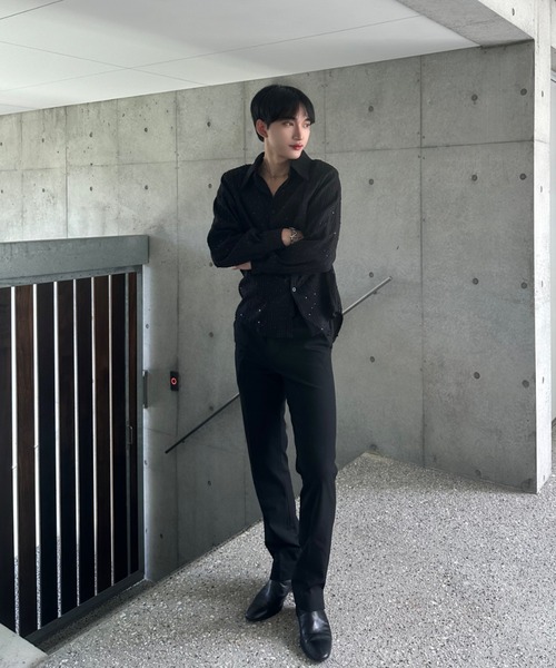 モードストライプラメシャツ