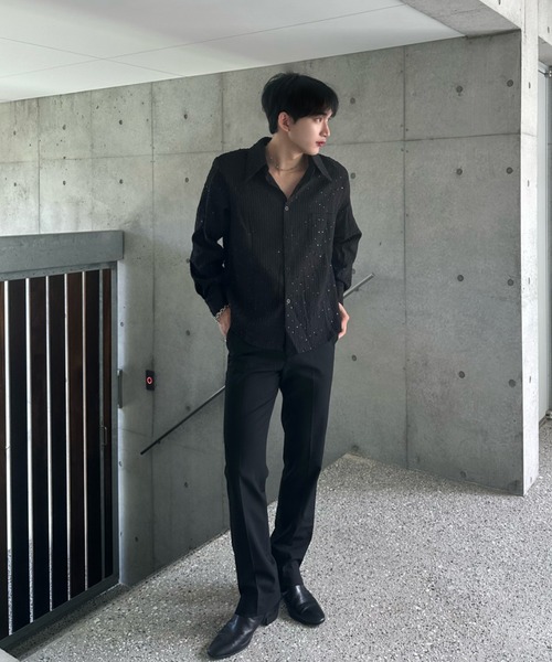 モードストライプラメシャツ