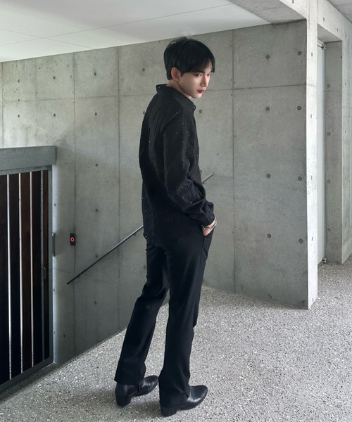 モードストライプラメシャツ