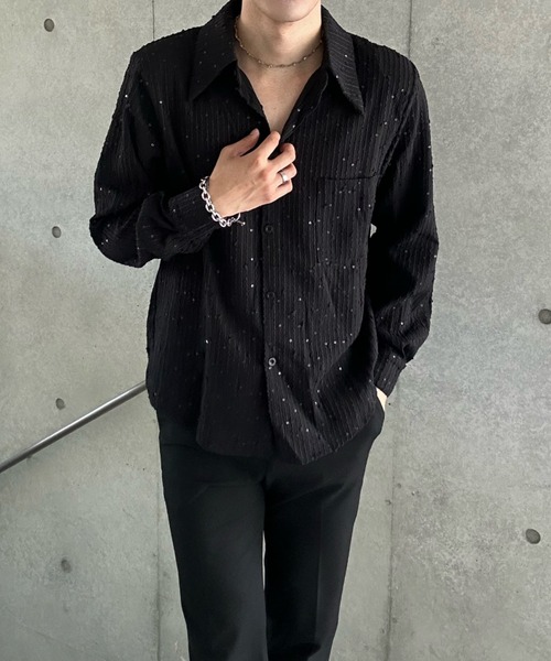 モードストライプラメシャツ