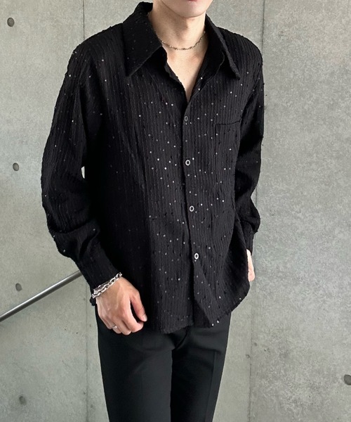 モードストライプラメシャツ